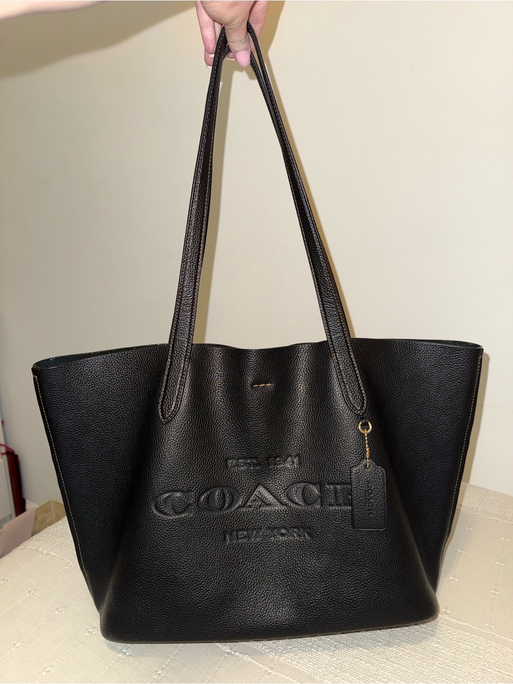 Coach Black Embossed Leather Tote with Hang Tag